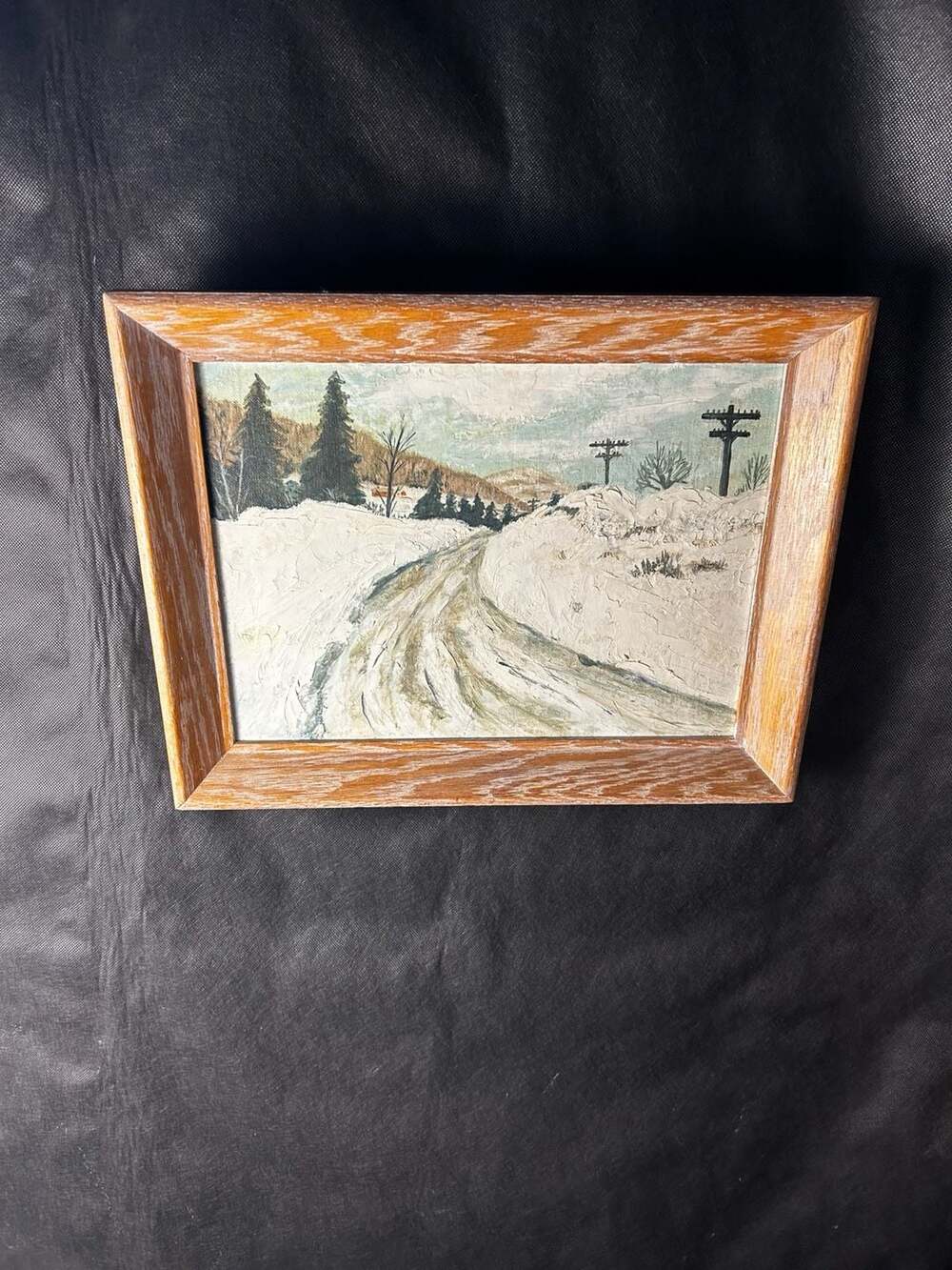 Vintage Winter Landscape Framed Oil Painting 12x15 Snowy Road